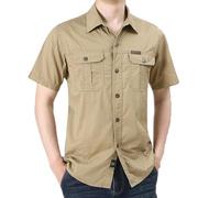 T-shirt à poche pour homme - Chemise cargo tactique militaire boutonnée à manches courtes - Pour la pêche en plein air, le camping, Z02-Chemises kaki avec double poches, XL