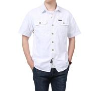 T-shirt à poche pour homme - Chemise cargo tactique militaire boutonnée à manches courtes - Pour la pêche en plein air, le camping, Z02-Chemises blanches avec double poches, XL