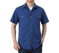 T-shirt à poche pour homme - Chemise cargo tactique militaire boutonnée à manches courtes - Pour la pêche en plein air, le camping, Z01-Chemises bleues avec double poches, XL