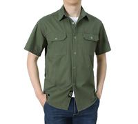 T-shirt à poche pour homme - Chemise cargo tactique militaire boutonnée à manches courtes - Pour la pêche en plein air, le camping, Z01-Chemises vertes avec double poches, XL