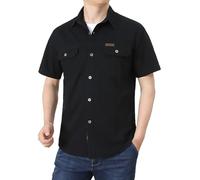 T-shirt à poche pour homme - Chemise cargo tactique militaire boutonnée à manches courtes - Pour la pêche en plein air, le camping, Z01-Chemises noires avec double poches, XL