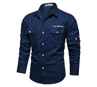 T-shirt à poches pour homme à manches longues boutonné avec 2 poches, coupe ample décontractée pour safari en plein air, Z21-T-shirt à manches longues pour homme Bleu foncé, 5XL