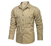 T-shirt à poches pour homme à manches longues boutonné avec 2 poches, coupe ample décontractée pour safari en plein air, Z22-kaki T-shirt à manches longues pour homme, L
