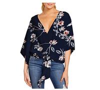 T-shirt à rayures pour femme - Hauts fantaisie - Pour l'été - Hauts chauve-souris avant - Fleurs - Col court - Bretelles - Haut à manches - Taille plus - Pull femme 50, Marine, XXXXL