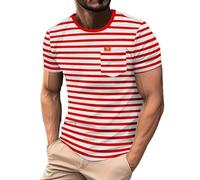 T-shirt à rayures pour homme - Manches courtes - Marine russe - Rayé - T-shirt hawaïen - Coton - Sportif - Fitness - Séchage rapide - Respirant - T-shirt fonctionnel, rouge, M