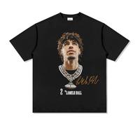 T-shirt à trois boules La-Me-Lo Ball Collier Imprimé Lâche Manches courtes Coton Décontracté Col Rond Top-D, Noir , S-3XL
