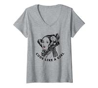 T-shirt Ada Lovelace Code Like A Girl T-Shirt avec Col en V