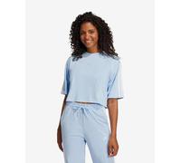 T-shirt adidas Essentials Cotton Loose 3 Stripe manches courtes bleu clair blanc femme - M