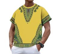 T-shirt africain Dashiki pour homme - Style hippie - Col rond - Manches courtes - Imprimé ethnique - T-shirt d'été africain - Décontracté - Style bohème - Hippie - Caftan tribal - Costume de festival