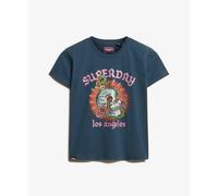 T-shirt ajustÃ© Ã strass effet tatouage femme Superdry Bleu S
