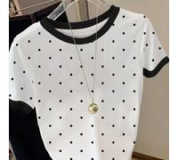 T-shirt ajusté pour femme à pois noirs et blancs, à la fois mignon et à la mode, idéal pour l'été. Un joli t-shirt, un cadeau parfait pour les frères et sœurs, les sœurs, la maman ou pour la fête des 