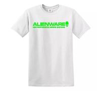 T-shirt Alien-Ware Gaming Gamer pour homme Cadeau amusant, T-shirt blanc imprimé vert, XL