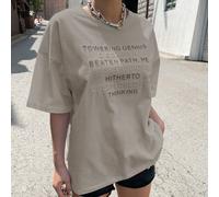 T-shirt ample à broderie de slogan avec encolure dégagée "LE GÉNIE COLOSSAL DÉDAIGNE UN SENTIER BATTU, IL CHERCHE DES RÉGIONS JUSQUE-LÀ INEXPLORÉES ET PENSE" L,M,S,XL,XSSloganÉtoffe