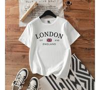 T-shirt ample à col rond à manches courtes pour femmes, motif simple et décontracté du drapeau de Londres, légèrement transparent, convient pour l'été L,M,S,XL,XS,XXL,XXSGéométrique,LettresTissu trico