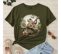 T-shirt ample à col rond avec graphique du prince grenouille, style minimaliste et décontracté. Convient pour l'été. Tailles grandes 0XL,1XL,2XL,3XL,4XL,5XLPortrait,FloralTissu tricoté