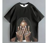 T-shirt ample à col rond et manches courtes avec tatouage décontracté et imprimé chignon décoiffé pour femmes, printemps/été L,M,S,XL,XS,XXL,XXS,XXXL,XXXXLPortrait,UnicoloreTissu tricoté