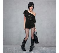 T-shirt ample à design de croix rivetée découpé au laser style Punk Y2K, couleur unie polyvalente L,M,S,XS,XXSLettresÉtoffe