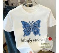 T-shirt ample à imprimé papillon pour préadolescentes, porter décontracté et confortable pour le printemps et l'été, série estivale fraîche, essentiel pour la rentrée scolaire, mode pour filles, mode