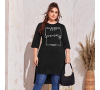 T-shirt ample à imprimé slogan à ourlet Top-bas, "JE TE GARDERAI TOUJOURS AIMANT" 0XL,1XL,2XL,3XL,4XL,5XLSloganÉtoffe