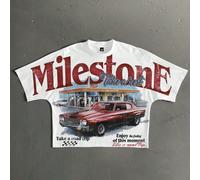 T-shirt ample à manches chauve-souris et coupe courte avec imprimé de station-service américaine rétro. Essentiel pour les rendez-vous et les rassemblements. Cadeau de mode pour le petit ami L,M,S,XL,