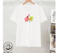 T-shirt ample à manches courtes, col rond, imprimé mignon de la collaboration SpongeBob SquarePants, thème SpongeBob. Convient pour faire la queue, les rassemblements, les divertissements familiaux. 1