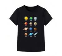T-shirt ample à manches courtes confortable à la mode pour les garçons préadolescents passionnés par l'astronomie, les galaxies et les planètes 8Y,9Y,10Y,11Y,12YAnimal,Cartoon,LettresPolyester