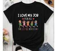 T-shirt ample à manches courtes et col rond pour femme avec l'impression graphique "J'aime mon travail pour toutes les raisons", t-shirt graphique de la Fête des enseignants, hauts graphiques pour fem