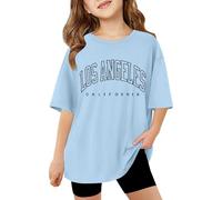 T-shirt ample à manches courtes pour enfants filles garçons 2026 lettres d'été sports amples mignons graphiques coupe ample décontracté plage t-shirts tendance t-shirts garçons filles enfants, bleu