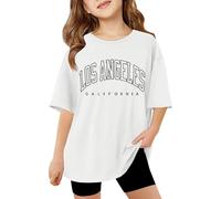 T-shirt ample à manches courtes pour enfants filles garçons 2026 lettres d'été sports amples mignons graphiques coupe ample décontracté plage t-shirts tendance t-shirts garçons filles enfants, blanc