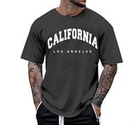 T-shirt ample à manches courtes pour homme California Los Angeles 2025 - Col rond - Décontracté - Joli graphique - Tendance - Lettre tendance - Pour homme, gris foncé, XXL