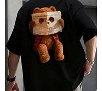 T-shirt ample à manches courtes pour hommes Zrgoth, style casual et sportif | Imprimé graphique d'un ours lisant un journal | Design sophistiqué | Essentiel pour l'été | Polyvalent et facile à porter