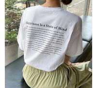 T-shirt ample avec graphique slogan, épaules tombantes "Le bonheur est un état d'esprit" L,M,S,XLSloganÉtoffe