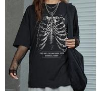 T-shirt ample avec impression de squelette vintage et délavé, pour les festivals de musique rock sombre ou le streetwear hip-hop. "L'âme transcende dans la nuit éternelle", convient pour l'école, unis