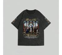 T-shirt ample décontracté pour hommes grande taille, imprimé slogan Jésus, épaules tombantes, lavé, style mode de rue, pour l'été 2XL,3XL,4XL,5XL,6XLPortrait,Lettres,PlantesTissu tricoté