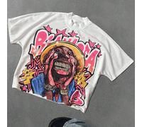 T-shirt ample et court à col montant avec manches chauve-souris, avec un portrait graphique de style peinture. T-shirt avec portrait peint à la main, article populaire L,M,S,XL,XXLPortraitPolyester