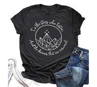 T-shirt ample et décontracté avec inscription « To The Stars Who Listen and The Dreams That are Answered » pour femme, Noir , XXL