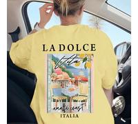 T-shirt ample imprimé Dolce Vita Côte Amalfitaine pour femme, haut d'été, collection K-Pop Warrior, 100% coton, vêtements femme, vêtements d'été femme, tricots, tenues de soirée, vêtements grande tail