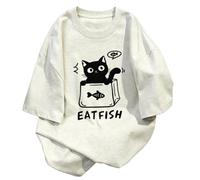 T-shirt ample, joli chat noir dans une boîte envie de poisson - Abricot - M