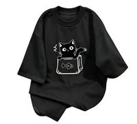 T-shirt ample, joli chat noir dans une boîte envie de poisson - Noir - XXL