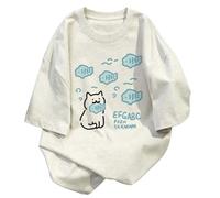T-shirt ample manches courtes imprimé chat tenant poisson et - Abricot - S