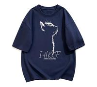 T-shirt ample manches courtes imprimé profil chat croquis et let - Bleu - S