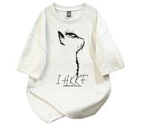 T-shirt ample manches courtes imprimé profil chat croquis et let - Gris - S