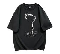 T-shirt ample manches courtes imprimé profil chat croquis et let - Noir - S