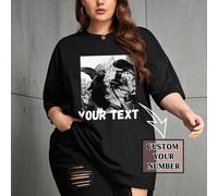 T-shirt ample personnalisable pour femmes, téléchargez votre photo/photo de groupe/photo d'animal de compagnie/photo d'équipe, personnalisez le texte/les souhaits d'anniversaire/les citations drôles/l