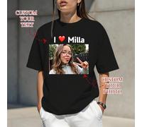 T-shirt ample personnalisé pour femme avec photo et texte imprimés, design graphique personnalisé, texte/photo personnalisée de soi-même/amant/famille/ami/animal de compagnie avec message de bénédicti