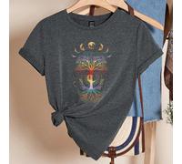 T-shirt ample pour femmes à manches courtes, col rond, style graphique minimaliste décontracté avec motifs de lune, mystique et arbre de vie. Convient pour l'été, style rétro L,M,S,XL,XS,XXL,XXSAnimal