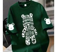 T-shirt ample pour garçons avec patchwork de lettres et motif d'ours. Slogan "No Fear" dans un style Y2K hip hop streetwear. Manches courtes d'été, style skate et détente 6Y,7Y,8Y,9Y,10Y,4Y,5Y,14Y,11Y