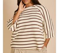 T-shirt ample rayé décontracté grande taille, coupe oversize, chic pour l'aéroport et les voyages, basique essentiel de garde-robe, à porter au travail et au quotidien, style Riviera d'automne 0XL,1XL