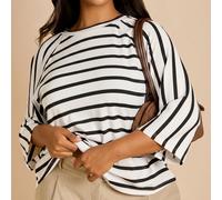 T-shirt ample rayé grande taille, coupe décontractée oversize, style chic aéroport et voyage, basique essentiel de garde-robe, à porter au travail et au quotidien, Riviera automne 0XL,1XL,2XL,3XL,4XLR
