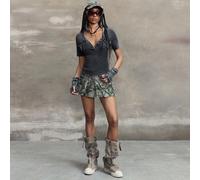 T-shirt ample vintage usé et délavé à encolure ras-du-cou et manches courtes avec poche kangourou pour femmes, noir/gris, été plage remise de diplôme Pâques concert Nashville vacances L,M,S,XL,XSUnico